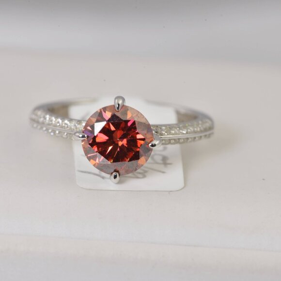 2.0ct Brilliant Round Cut Pomagranate Red Moissanite Engagement Ring - Picture 1 of 7